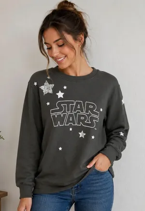 Star Wars Pullover Sweatshirt Womens Small Gray Long Sleeve Crewneck thumbnail 1