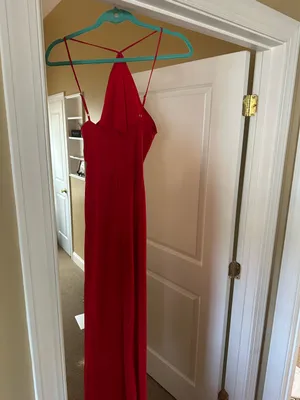 Red Halter Neck Amanda Uprichard X Revolve dress thumbnail 4