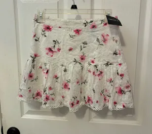 Floral Mini Skirt Pink & White - Size Small thumbnail 1