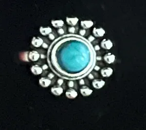 Women’s Stainless Steel Silver Aztec Faux Turquoise Embellished Ring Size 6 thumbnail 1