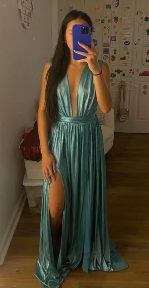Bronx and Banco Romi Metallic Gown Blue Womens Size XS thumbnail 1