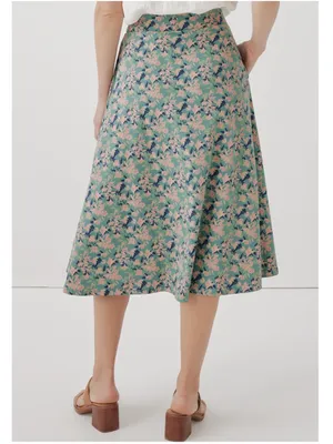 Pact Organic Cotton Fit & Flare A-line Skirt Size Large Green and Pink Pattern thumbnail 2