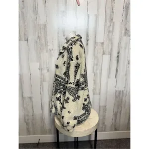 Supeon Sherpa Fleece Jacket Paisley Print Cream Black Zip Up Cozy Size M thumbnail 5