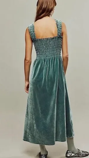 Free People Camille Midi Dress Velvet Smocked Boho Sapphire Women's Size: XS thumbnail 2