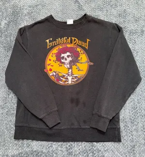 Grateful Dead Sweatshirt Black Skeleton Skull Roses Pullover VTG Y2K Size Medium thumbnail 1