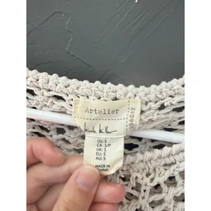 Artelier Nicole Miller Womens Cream Crochet Open Knit Sweater Small Beige Boho‎ thumbnail 3