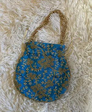 Sky Blue Drawstring Bag/Purse/Pothli thumbnail 2