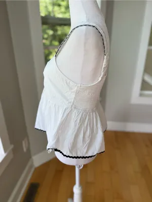 Japna White Cotton Peplum Tank Top with Black Trim Sz Medium thumbnail 3
