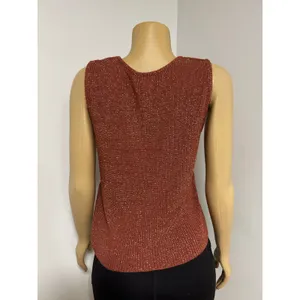 Two One Two New York Womens Rust Metallic Lurex Ribbed Knit Tank Top Large USA thumbnail 2