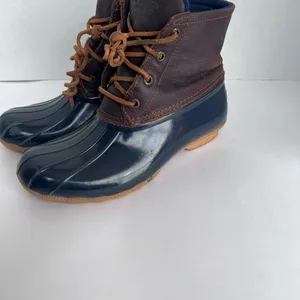Sperry STS91175 Saltwater Duck Rain Winter Brown Leather Navy Lace Up Boots 7M thumbnail 4