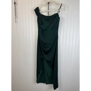 NWT Lulus Showing Off a Little Dark Green Asymmetrical Tulip Midi Dress Size L thumbnail 3