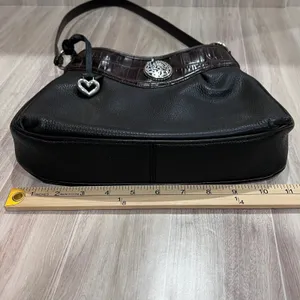Brighton Black & Brown Leather Handbag Shoulder Bag Croc Trim Heart Charm Medium thumbnail 12