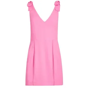 Amanda Uprichard Allora Dress shocking pink bows barbiecore mini vneck cocktail thumbnail 3
