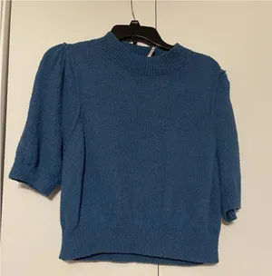 Free People Sweater Women Medium Teal Puff Sleeve thumbnail 1
