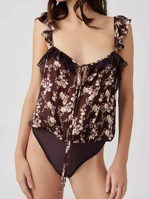 New Intimately Free People Take It Away XL Burgundy Floral Lace Bodysuit thumbnail 1