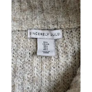 Sincerely Jules Women's Beige Knit Zip Collared Crop‎ Sweater Size L Trendy thumbnail 3