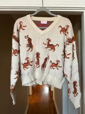 Pink Lily Tiger Print Sweater  thumbnail 1