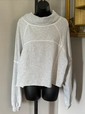 Aerie Large Gray New Heights Turtleneck Cropped Sweatshirt Funnel thumbnail 2