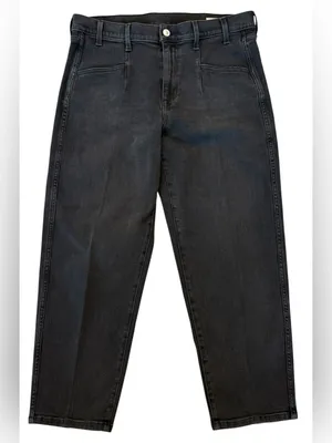 AYR The Beat Cotton High Rise Barrel Leg Ankle Crop Jean Washed Black Size 32 thumbnail 3