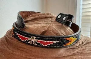 VintageThunderbird Beaded Circle Y Leather Belt Black thumbnail 1