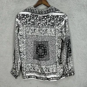 Zara Boho Patchwork Button Up Top Womens Small Black Paisley Indie Artsy‎ Blouse thumbnail 2