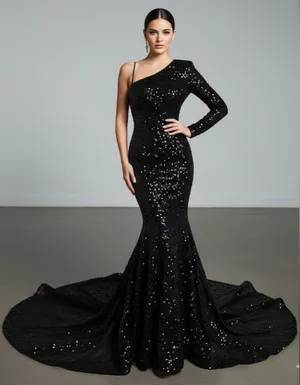 NWOT Glamorous One-Shoulder Black‎ Sequin Dress thumbnail 1