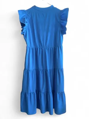 Entro Bright Teal Blue Tiered Ruffle Sleeve Dress Sz S thumbnail 6