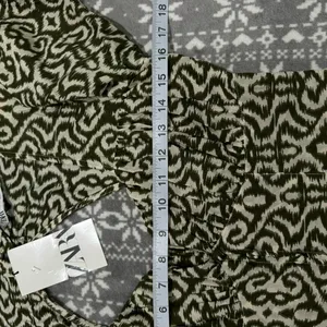 NWT‎ ZARA Printed Modal Midi Dress Green/Cream Small Boho Tribal Resortwear thumbnail 12
