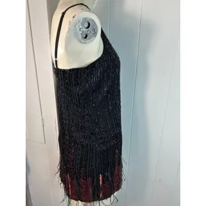 Parker Red/Black Monaco Beaded Feather Hem Flapper Mini Dress Size S thumbnail 7