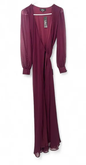 NWT Lulus | XS| My Whole Heart Burgundy Long Sleeve Wrap Dress Maxi Long New thumbnail 2