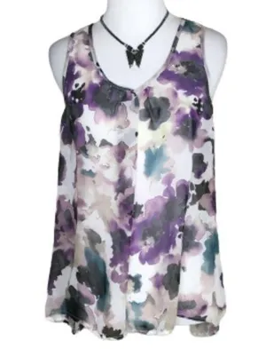 Love Squared Purple Lilac Water Color Casual Summer Hi/Lo Tank Top M thumbnail 1