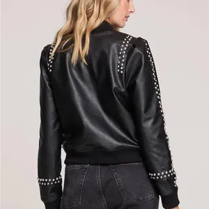 Free People Studded Black Leather Jacket thumbnail 4