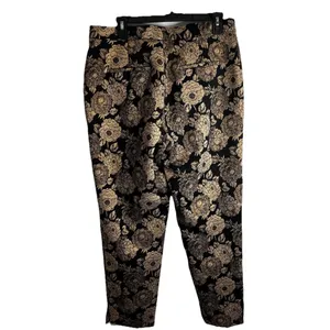 Ann Taylor Gilded Blossom Ankle Pants Black Gold Floral Lined Size 10 NWOT thumbnail 2