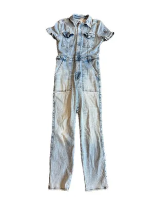 Good American Light Wash Coverall Jumpsuit Utility Sleeve Chambray Large Women's thumbnail 2