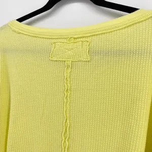 Free People Microphone Drop Lemon Grass Yellow Thermal Top Waffle‎ Knit Medium thumbnail 6