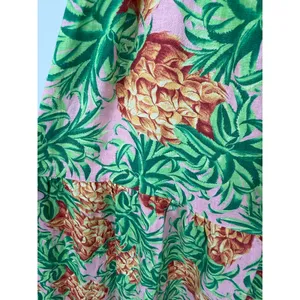 Farm Rio Pineapple Garden Linen Dress Off Shoulder Puff Sleeve Midi M Tropical thumbnail 4