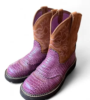 Ariat Fatbaby Western Boots Women’s 10 Purple Croc Print Brown Suede 10014042 thumbnail 1
