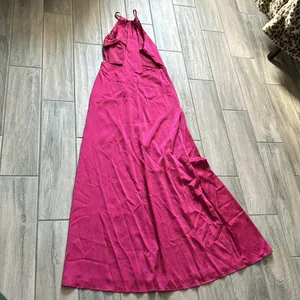 Showpo lonni high neck cut out maxi dress with leg split in berry satin thumbnail 6