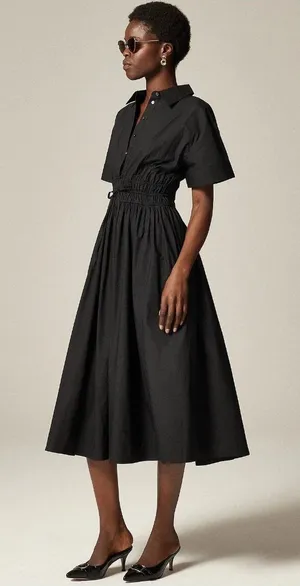NWT J.Crew Elena Shirt-Dress Midi in Black Solid Cotton Shirtdress 10 thumbnail 1