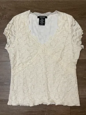 Rampage Lace Babydoll Blouse Top Size XL Cream Ivory Y2K Fairy Coquette Girly thumbnail 7