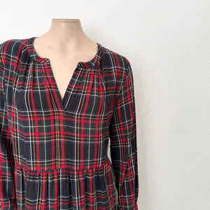 [LOFT] Plaid Split Neck Tiered Long Sleeve Flannel Mini Dress Relaxed Sz Large L thumbnail 6