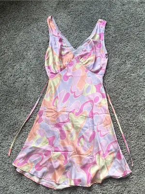 Peppermayo Pink Lavender & Peach Abstract Wrap Mini Dress thumbnail 1