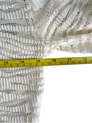 Just Polly NWT Sz M Cream Sheer Lace Top Textured Zebra Print Long Sleeve Crewneck thumbnail 6