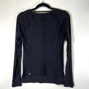 Lululemon Full Tilt Long Sleeve Top Sz 4 Black Lace Back‎ Thumb Holes Yoga thumbnail 4