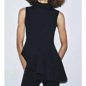Zara NWT black asymmetrical peplum ruffle hem top thumbnail 6