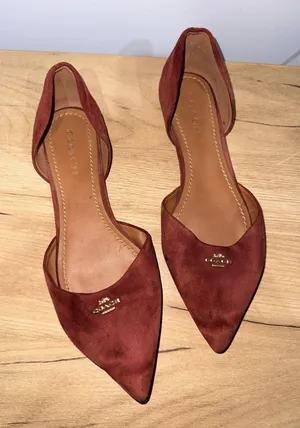 Coach Burgundy Cranberry Red‎ Leather Suede Gold Ballet D'Orsay Flats 10 T thumbnail 1