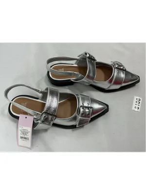Womans NWT Wild Fable Peyton Slingback Slipon Flat Shoes Silver 7 thumbnail 2