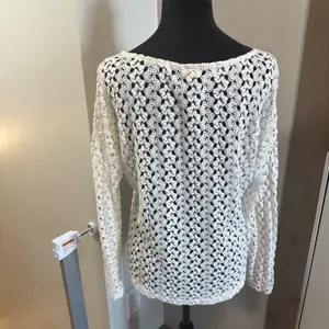 Honlua Wahine White‎ Crochet Lace Bathing Suit Swim Cover Up Long Sleeve Sheer M thumbnail 4