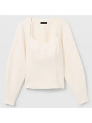 Club Monaco Square Neck Sculptural Sleeve Top in Egret thumbnail 5