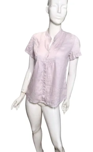 J. Jill Lavender 100% Linen Short Sleeve Button Front Blouse Small 704264 thumbnail 1